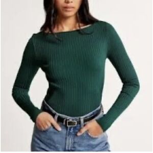 Abercrombie Glossy Green Slash Sweater Top